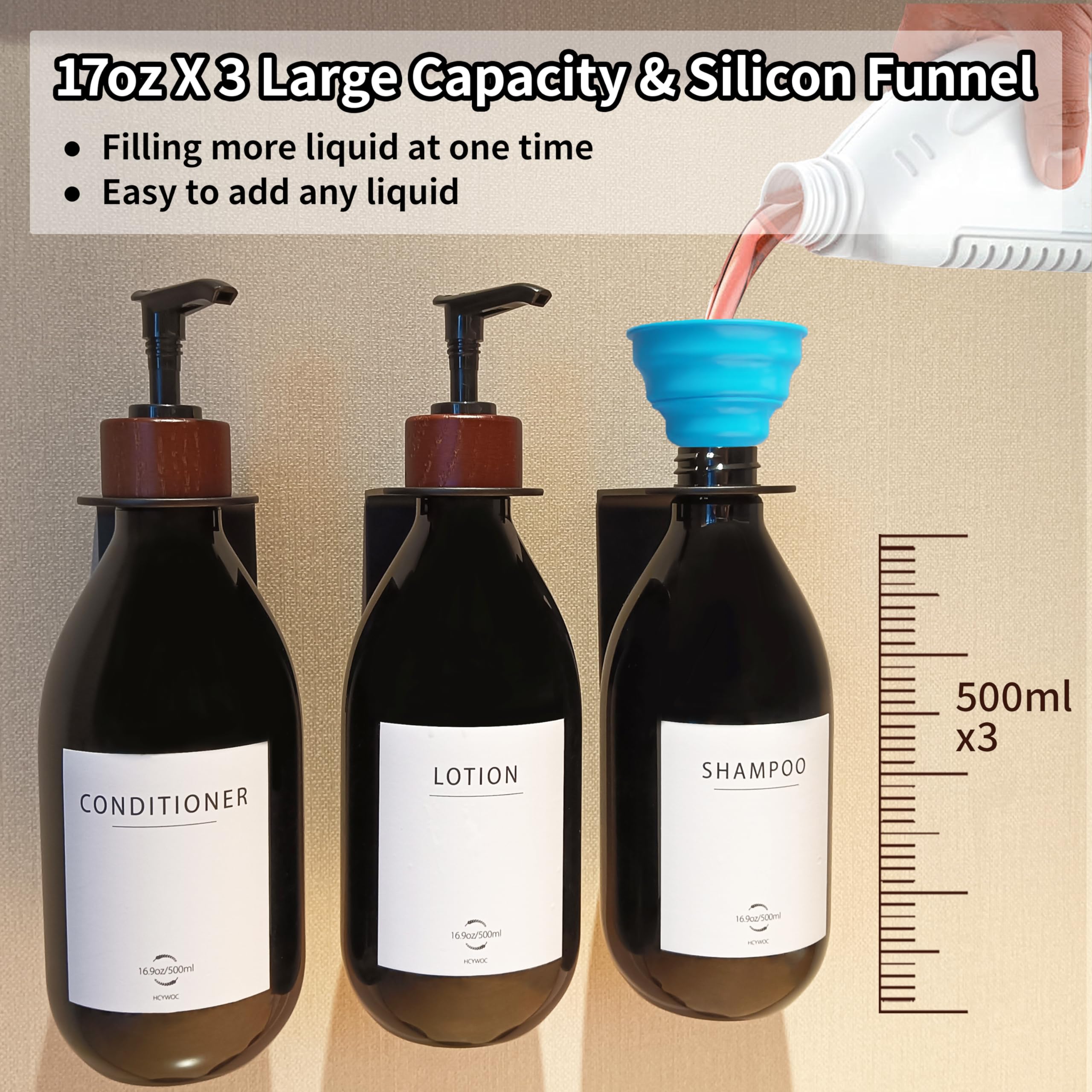 Dispenser per shampoo e balsamo, dispenser per shampoo per parete doccia con 16 etichette impermeabili, dispenser per doccia a 3 camere senza trapano, dispenser di sapone da doccia a parete per