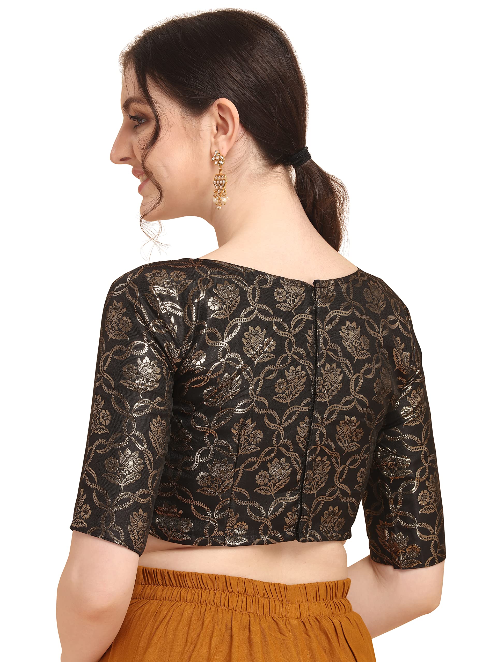 Oomph Women's Art Silk Half Sleeve Blouse (Rbbl154Xl_Jet Black_Xl)