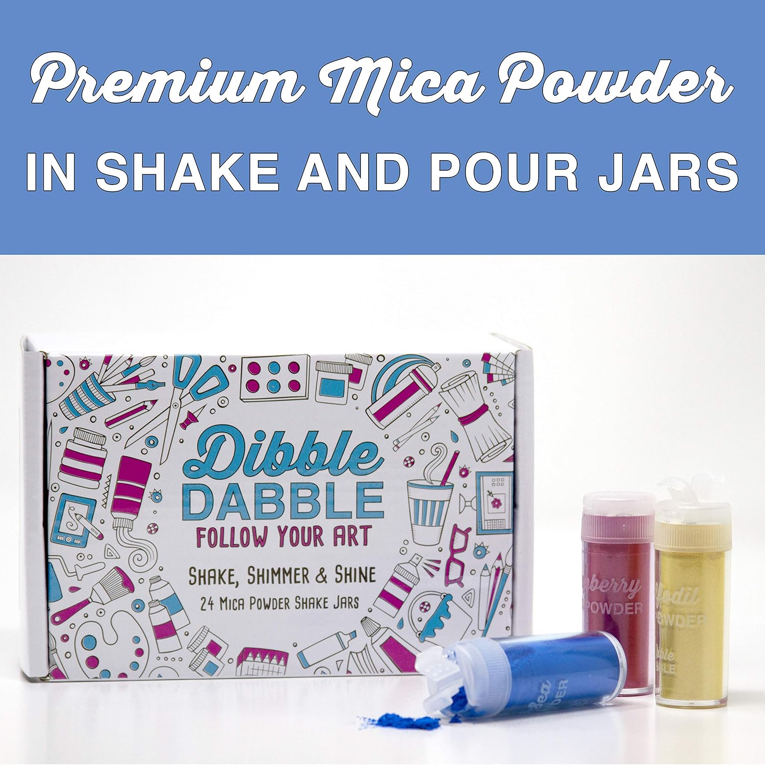 Dibble Dabble Mica Powder 24 Color Shake Jars – 240g Set - Cosmetic Grade Mica Pigment Powder for Soap Making, Epoxy Resin, Lip Gloss, Nails, Bath Bombs, Slime (10g per jar) : Everything Else