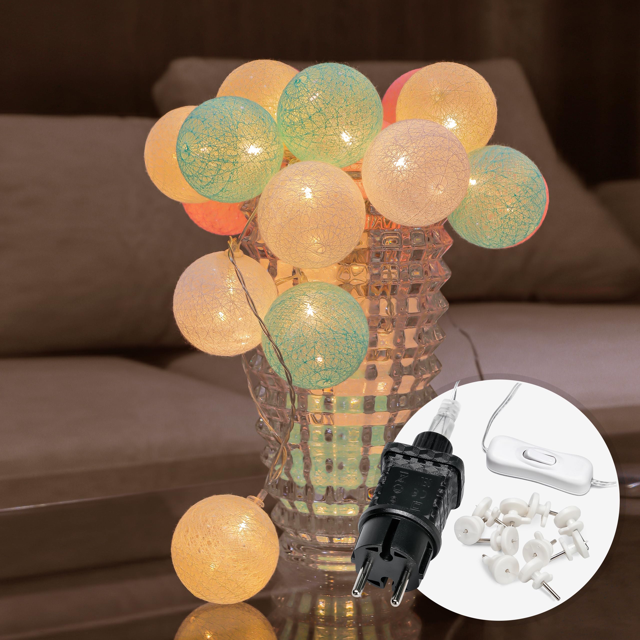 CozyHome Guirnalda De Luces En Forma De Corazón – 5m, 20 LED Blanco Cálido, Con Enchufe, Decoración Romántica Para Interiores, Dormitorio O Ventana