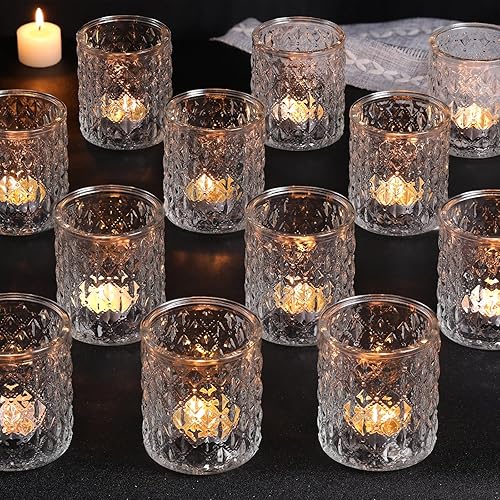 12 portavelas votivas grandes de 2.8 x 3.2 pulgadas, portavelas de cristal transparente para despedidas de soltera, bodas, centros de mesa, fiestas,