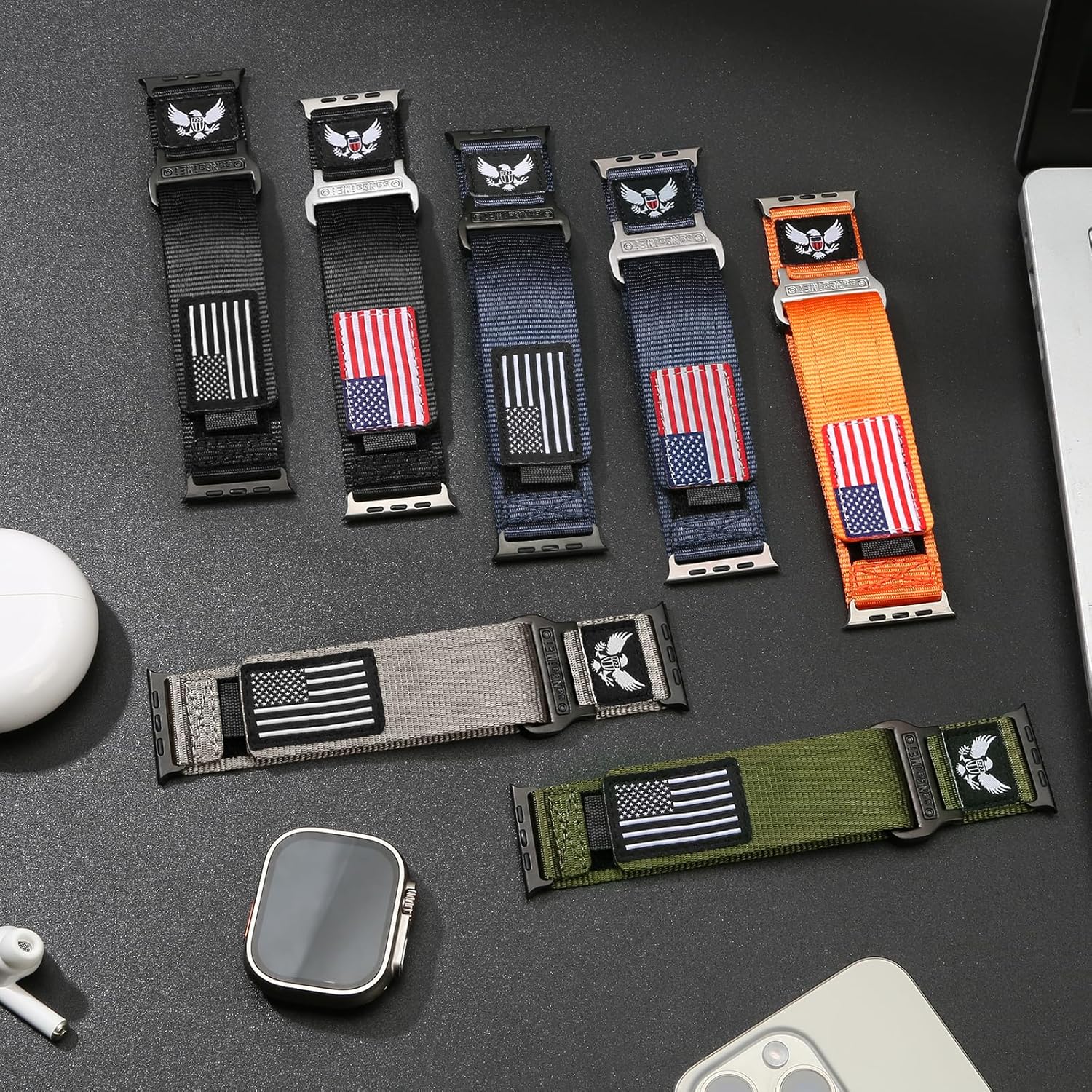 SaNgaiMEi Nylon Sport Band Compatible with Apple Watch Bands Ultra 3/2/1 49mm 46mm 45mm 44mm 42mm, Men Soft Rugged Stars-Stripes Flag Strap for iWatch Series 11/10/9/8/7/6/5/4/3/SE/SE2/SE3 - Image 6