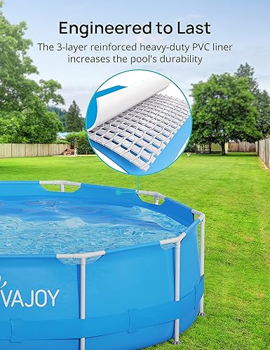 Vista 48 de Evajoy Piscina redonda sobre el suelo con marco de metal para exteriores de 10 pies x 30 pulgadas con fácil instalación, solo piscina