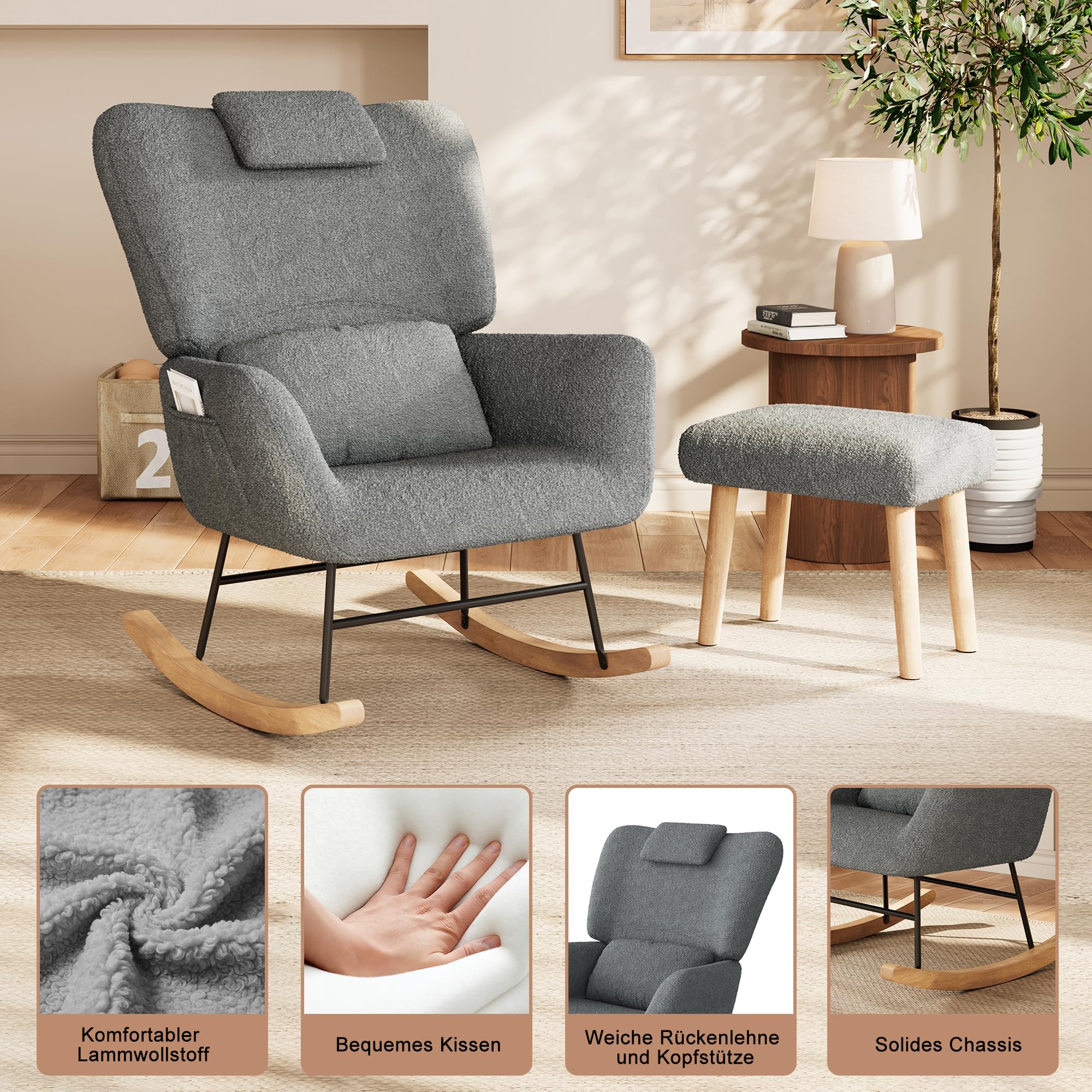 Mecedora con reposapiés, sillón basculante soporta hasta 150 kg