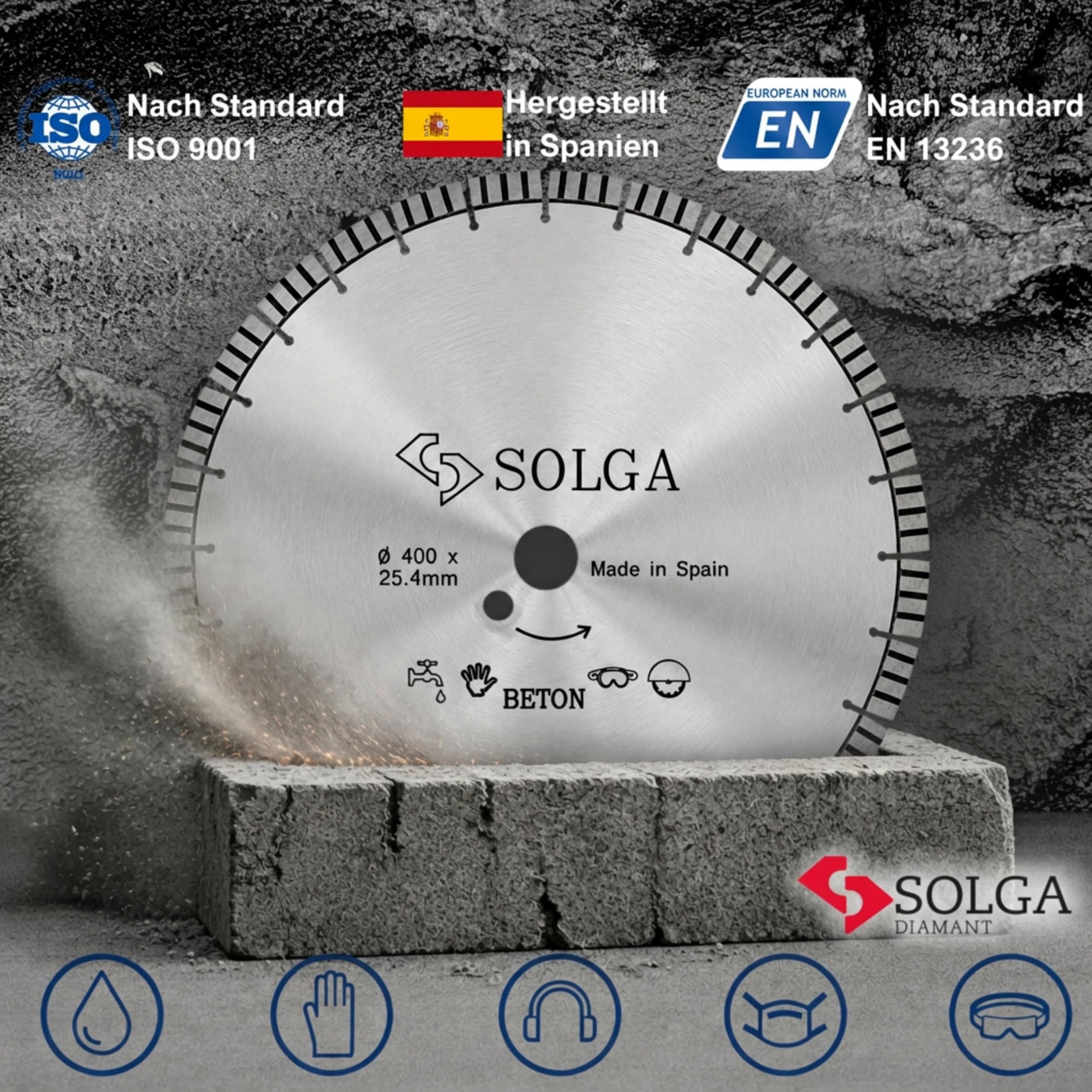 SOLGA Diamanttrennscheibe Turbo - 400mm - 25,4mm - 3,2mm - Beton, Stahlbeton, Asphalt, Ziegel, Stein, Porenbeton, Granit - Sägeblatt für Benzin Elektro Winkelschleifer