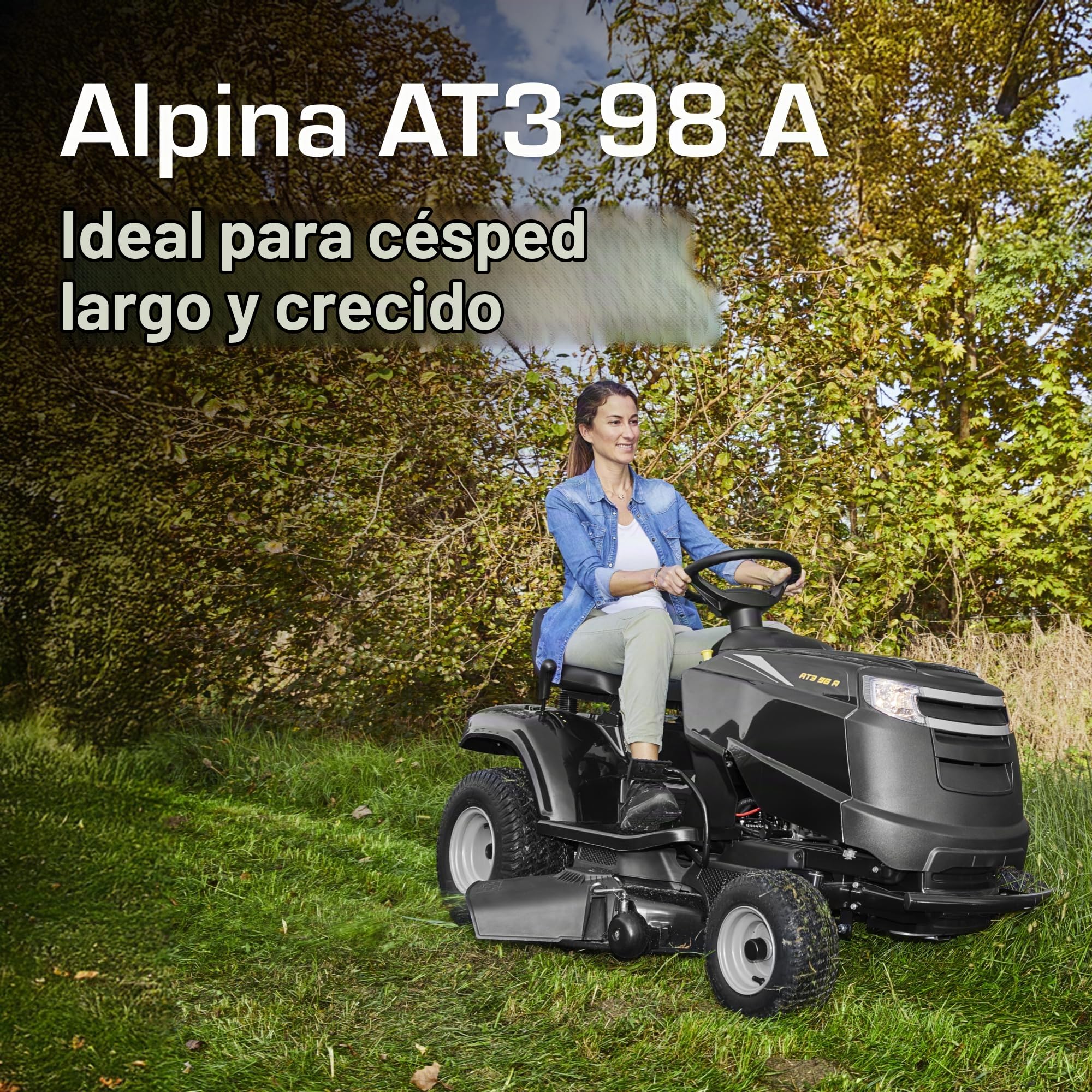 Alpina AT3 98 A – Tractor cortacésped de Gasolina con Motor Alpina de 352 CC, Descarga Lateral y Ancho de Corte de 98 cm