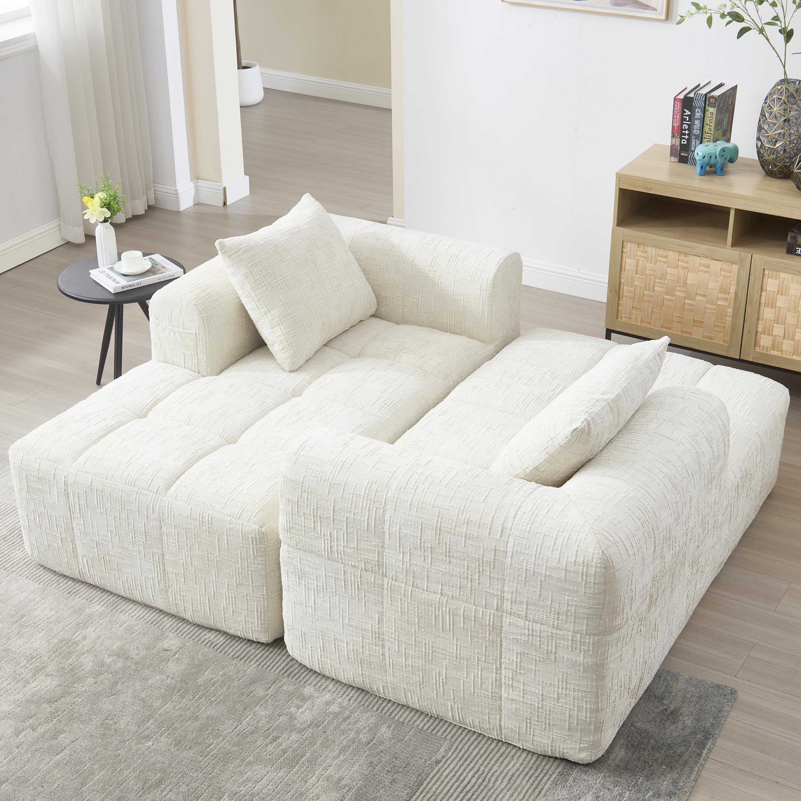Divano con funzione di sonno Grande divano a 3 posti a forma di L, design moderno, mobili imbottiti, poltrona lounge con chaise longue, braccioli e 3 cuscini