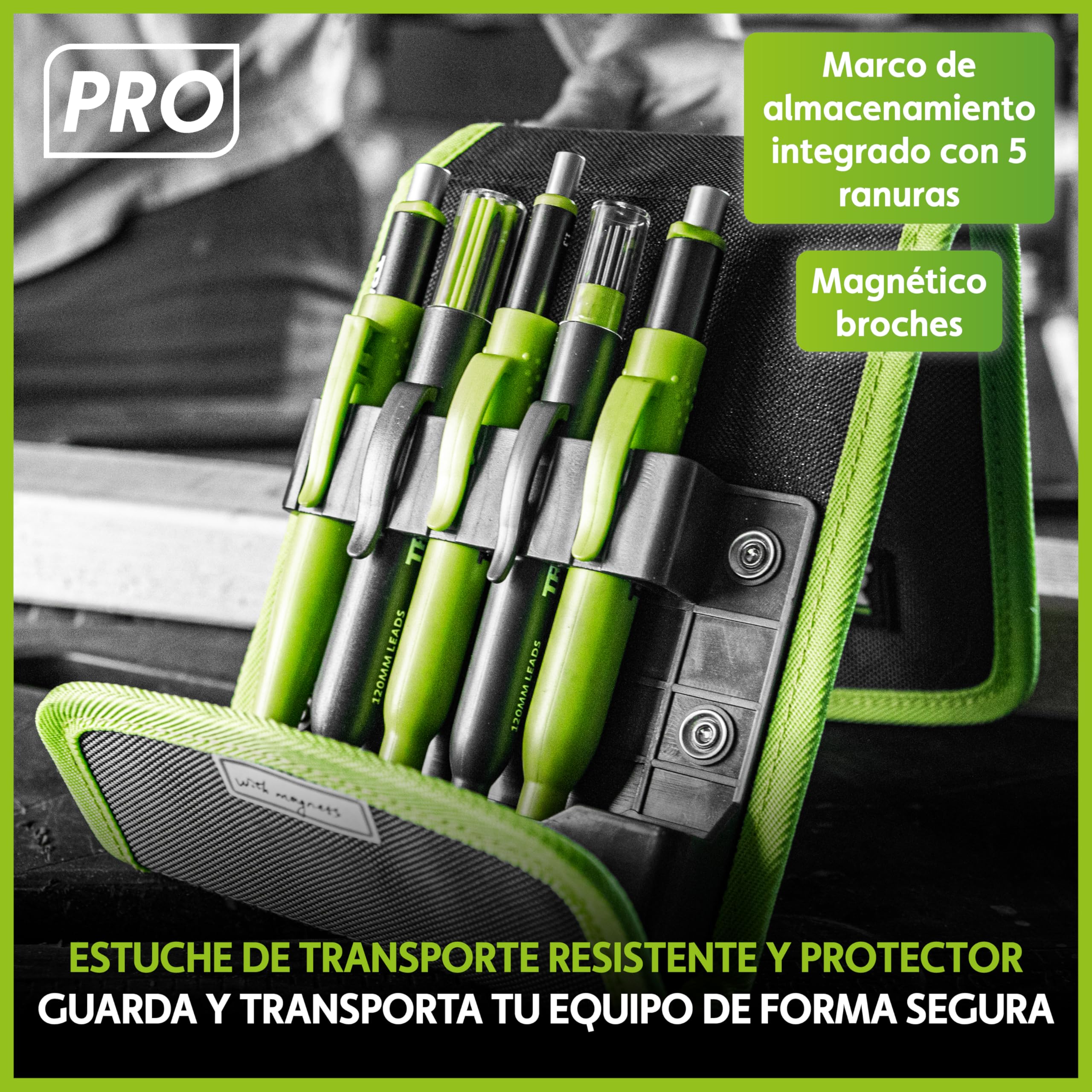 Tracer Pro Series - Kit de marcadores de construcción de 5 piezas con estuche de almacenamiento, lápiz de carpintero de agujero profundo y lápiz de precisión