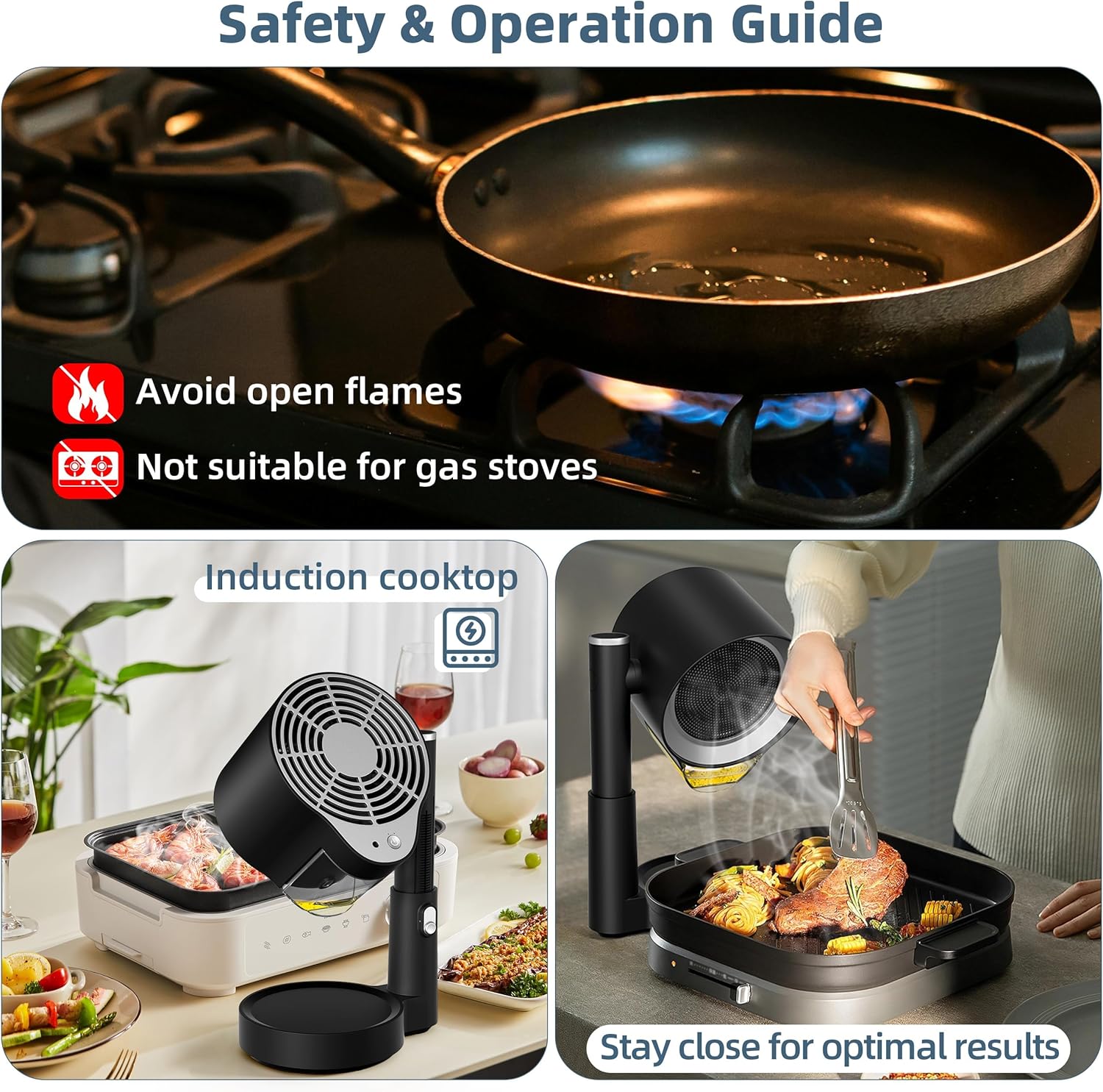 Portable Range Hood: Kitchen Countertop Cooking Exhaust Fan Quiet Smoke Removal - 3-Speed Suction Height & Angle Adjustable Design Dual-layer Filter- Plug-in for Apartments RV BBQ Hot Pot
