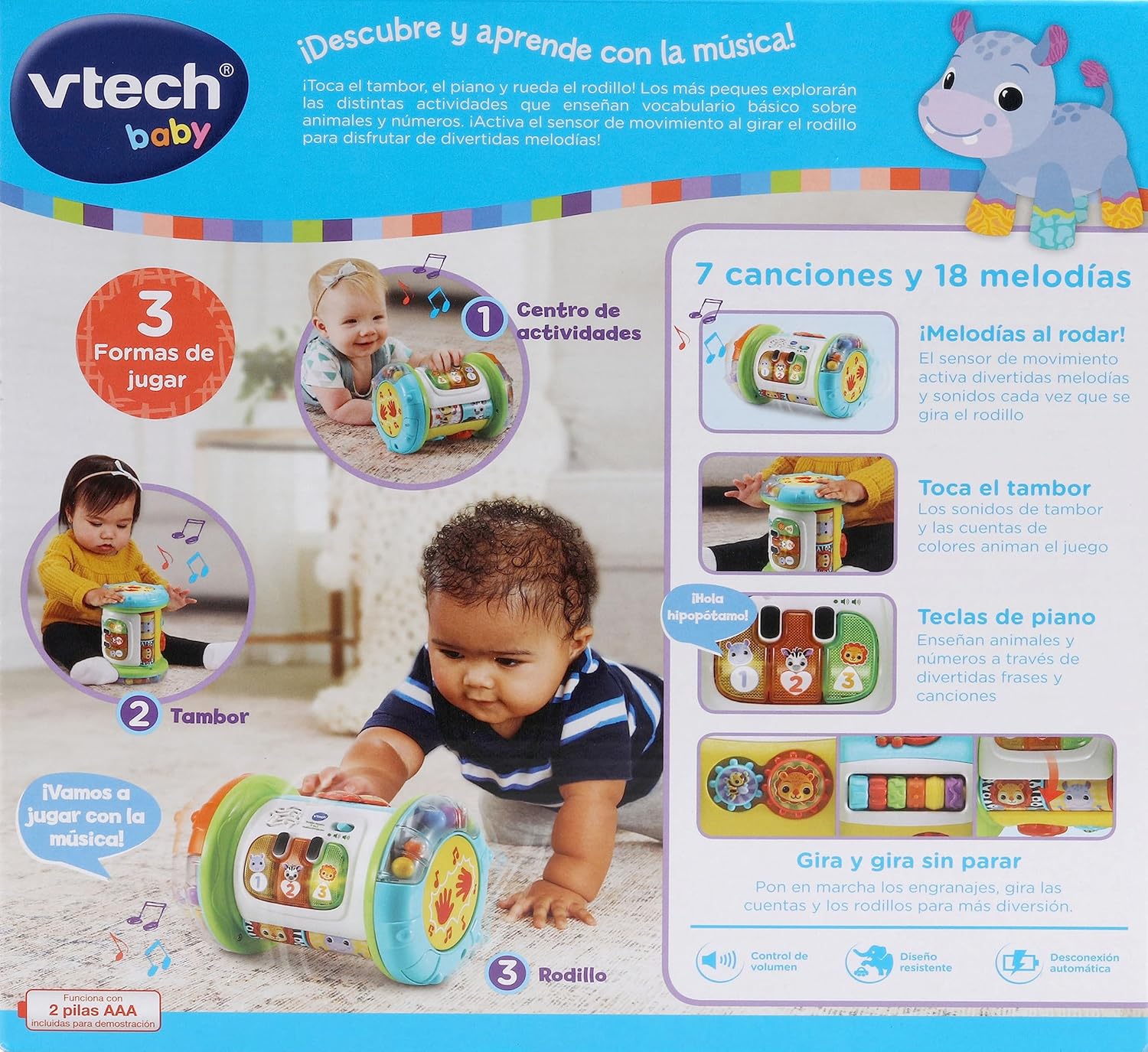 VTech - 3 in 1 Interactive Magic Roller, Multi-Activity Toy for Babies from 6 Months, Drum, Piano and Activity Center, Music Learning, Teaches Basic Vocabulary,