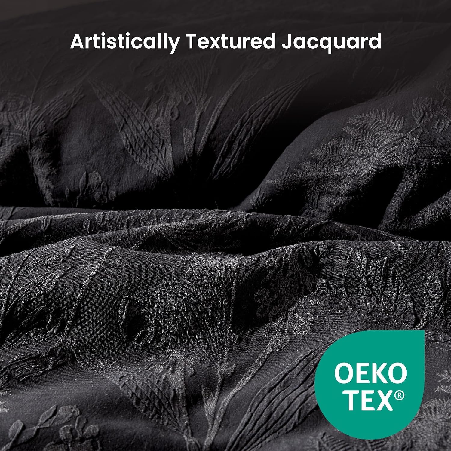 SLEEP ZONE Boho Duvet Cover Set Queen Size, Jacquard Leaf 3 Pieces Luxury Soft Breathable Duvet Cover with 2 Pillow Shams, Bedding Set for All Season, 90" × 90", Black