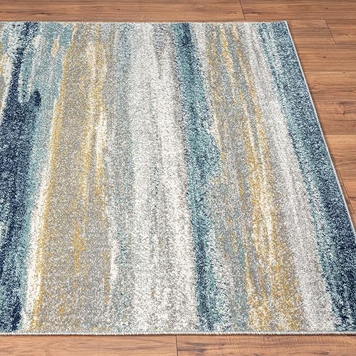 Miniatura 8 de LUXE WEAVERS Alfombra moderna resistente a las manchas, color amarillo y azul, tamaño 9 x 12