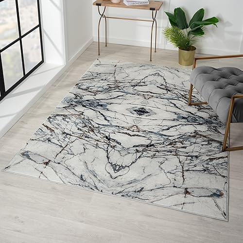 LUXE WEAVERS Alfombra de área azul abstracta con efecto mármol 8x10