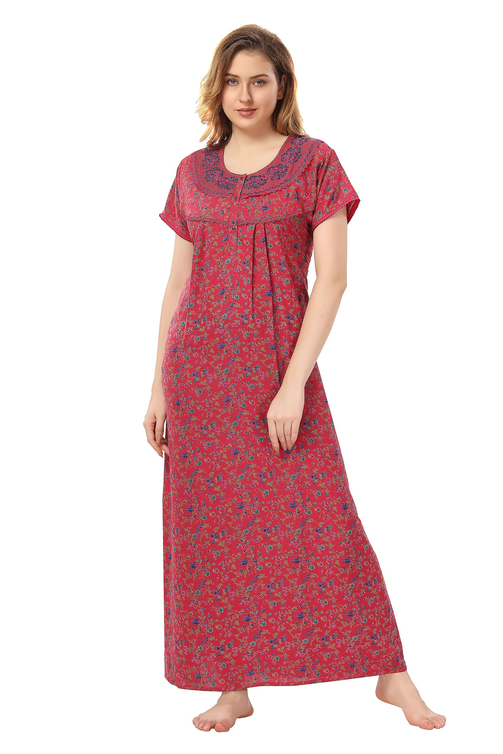SoulemoWomen's Cotton, Rayon & Polyester Printed Maxi Nighty (Alpine) 861