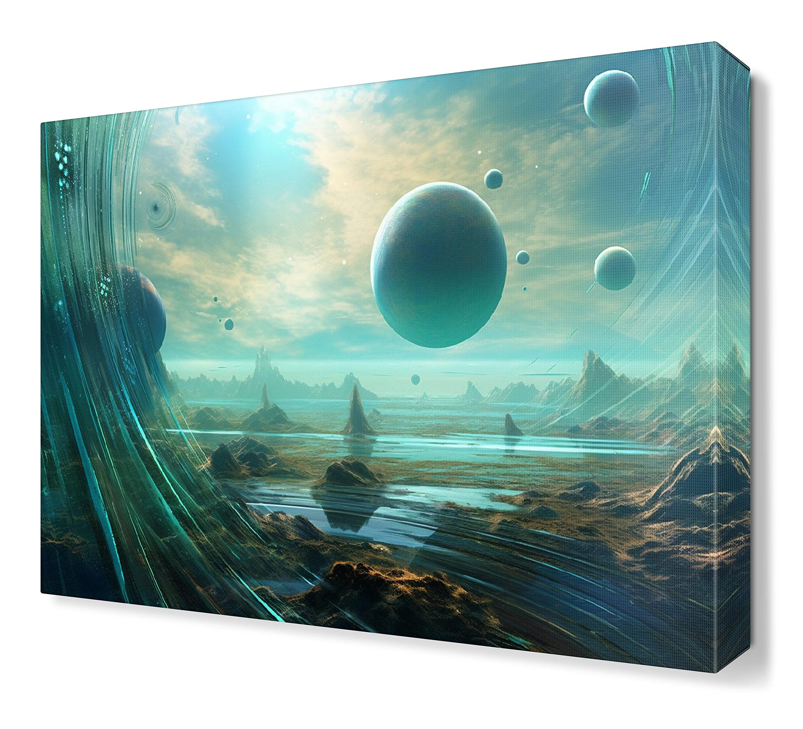 Amazon｜FICLUX 現代装飾画 | 緑の惑星のタッチ - け写真 ソファの背景