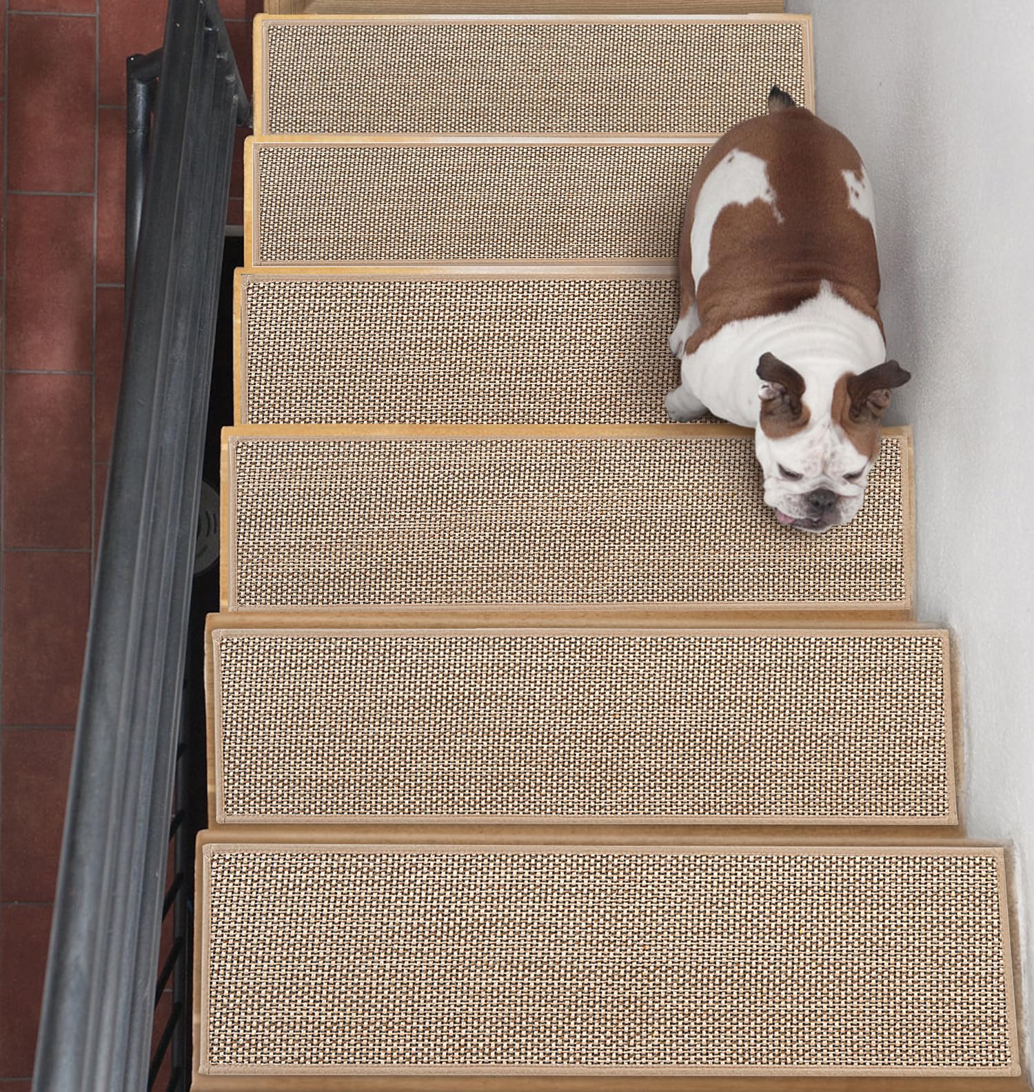 Antideslizantes para Escaleras, 20cm*76cm 15pcs, Alfombra Antideslizante, Alfombrillas para Escalones Interior, Lavable, Reutilizable, Beige