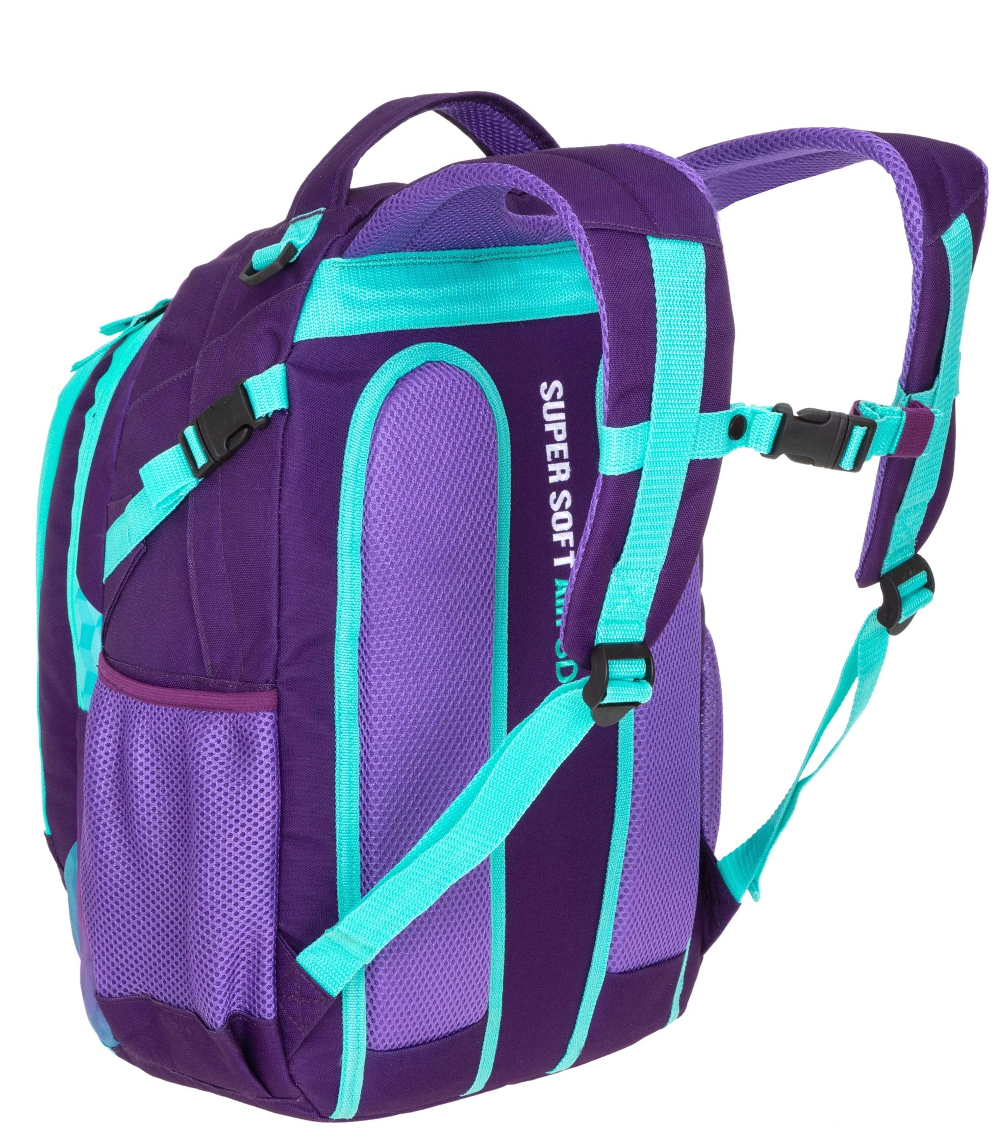 Elephant Schulrucksack Hero Rucksack mit Regenhülle 12868 Violet Cube +r | Signature Schultasche Schulmappe Daypack + Regencover Mädchen Jungen Türkis Lila