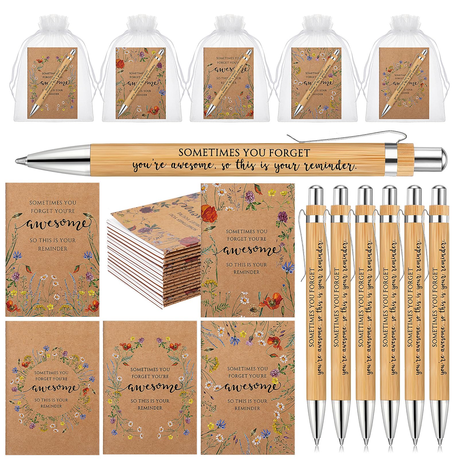 Sayglossy Set di 30 quaderni ispiratori, regali di apprezzamento per donne, dipendenti, quaderni in carta kraft, penne a sfera in bambù con sacchetti in organza, per la festa della mamma, insegnanti,