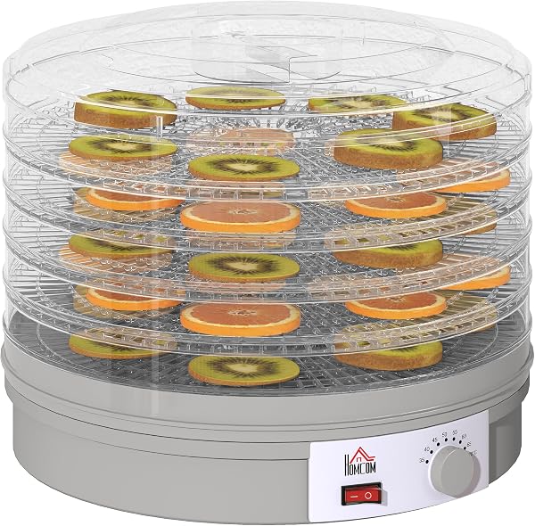 HOMCOM 5 Tier Food Dehydrator Grey 245W with Adjustable Temperature