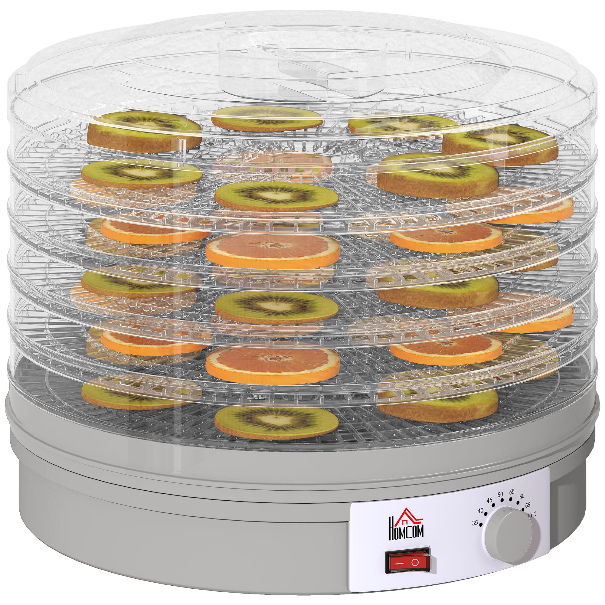 HOMCOM Dörrautomat Dörrgerät, 245 W, 35-70°C Temperaturregler, 5 Einlegefächer, Dehydrator für Lebensmittel, Obst, Fleisch, Gemüse, Blumen, BPA frei
