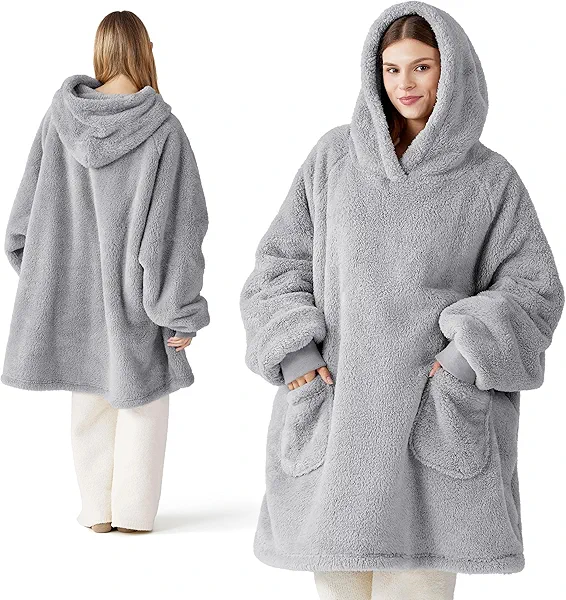 Bedsure Wearable Blanket Hoodie - Gifts for Girlfriend, Warm Cozy Fluffy Birthday Present ideas for Wife, Soft Sweatshirt Gifts for Women Oversized Hooded Blankets With Sleeves, Grey