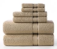 Ultra Soft 6 Piece Towel Set Linen, Luxurious 100% Ringspun Cotton, Heavy Weight & Absorbent, Rayon Trim - 2 Oversized Large Bath Towels 30x54, 2 Hand Towels 16x28, 2 Wash Cloths 12x12