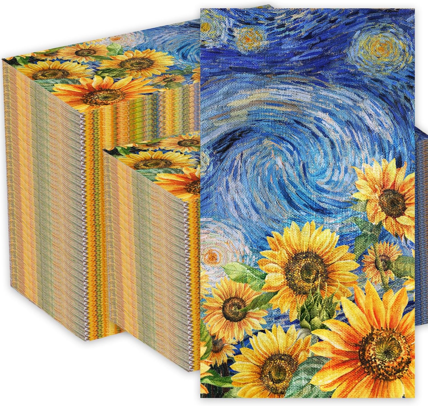 200 Paper Napkins Starry Night Sunflowers Disposable Guest Paper Napkins Decorative Hand Towels Cocktail Napkins Guest Hand Towels for Bathroom Wedding Birthday Party Baby Shower Lunch Dinner Kitchen