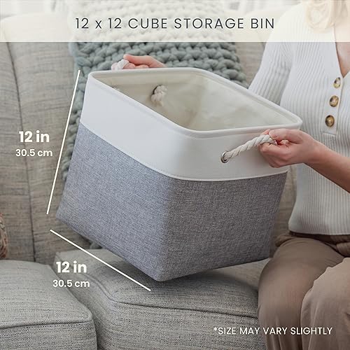 Miniatura 2 de OrganiHaus Paquete de 4 cubos de almacenamiento de 12 x 12 pulgadas, organizadores de almacenamiento plegables con asas de cuerda, contenedores de