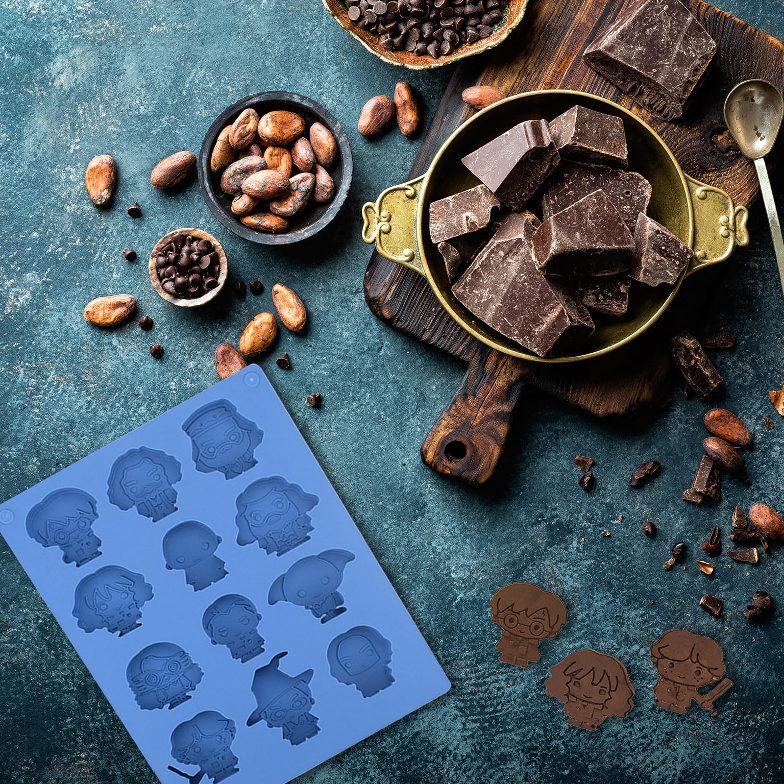 LUHOCIY Set van 2 Harry siliconen vormen voor chocolade - Magisch thema - Siliconen vorm Kerstmis - Herbruikbaar - Gemakkelijk te verwijderen - Voor het versieren van taarten, snoep, chocolade