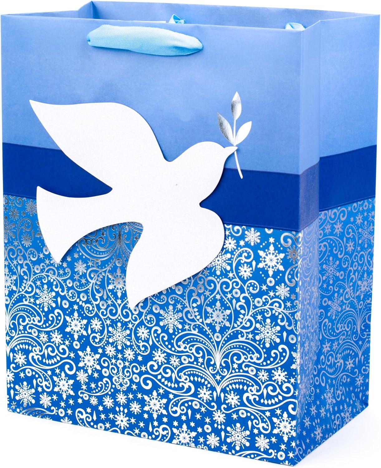 Hallmark Tree of Life Large Hanukkah Gift Bag (Blue and Gold, Menorah Candles