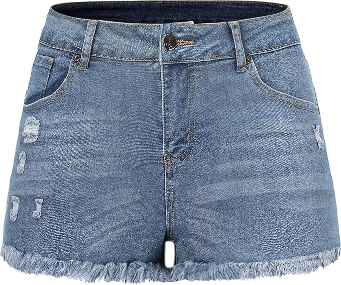 Ripped jean shorts for women mid rise frayed raw hem denim