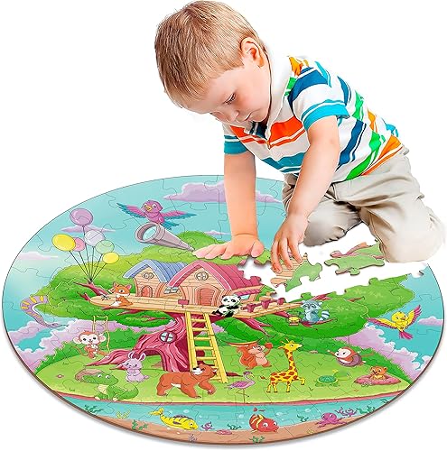 Miniatura 1 de JIGJOJO Rompecabezas de suelo para niños de 5 a 10 años rompecabezas de casa del árbol del mundo animal juguetes y regalos para niños y niñas