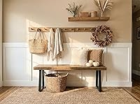 Vista 7 de Banco rústico de madera de granero recuperada, madera maciza con base de metal, estilo moderno de granja, parte superior de 2 pulgadas de grosor