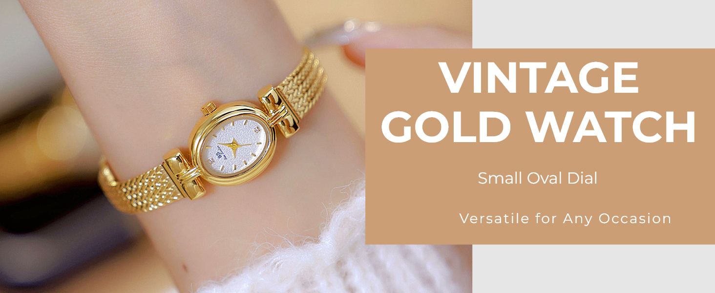 Sku0453 Retro Gold White dial Women Casual‎ Bracelet Oval Watch + gift bag 521-7.webp main image 3