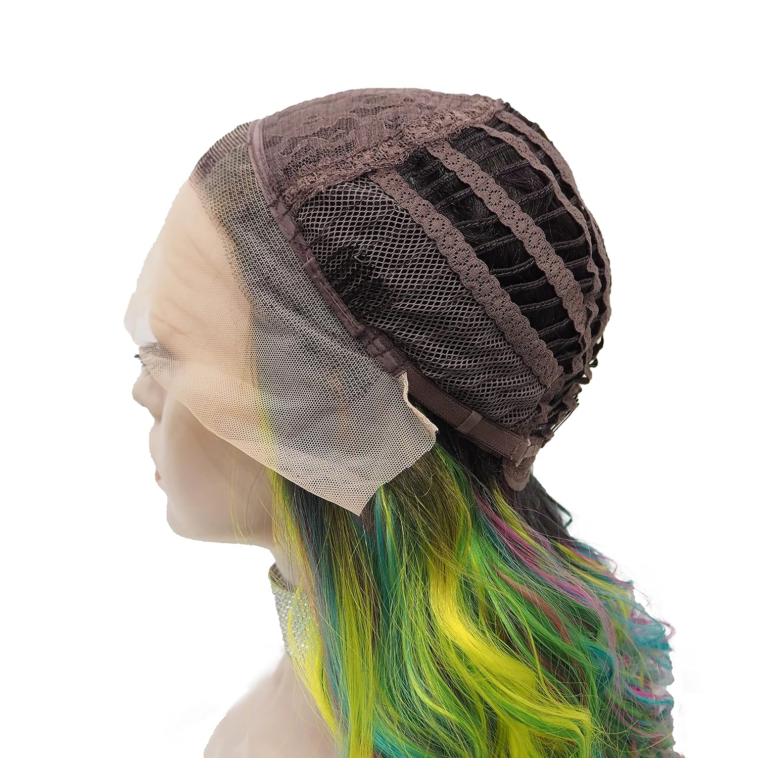 IMSTYLE Multicolor Lace Front Wigs Rainbow Green Wigs Loose Curl Dark Root Colorful Synthetic Hair Wig Heat Resistant with Natural Hairline 22 Inch