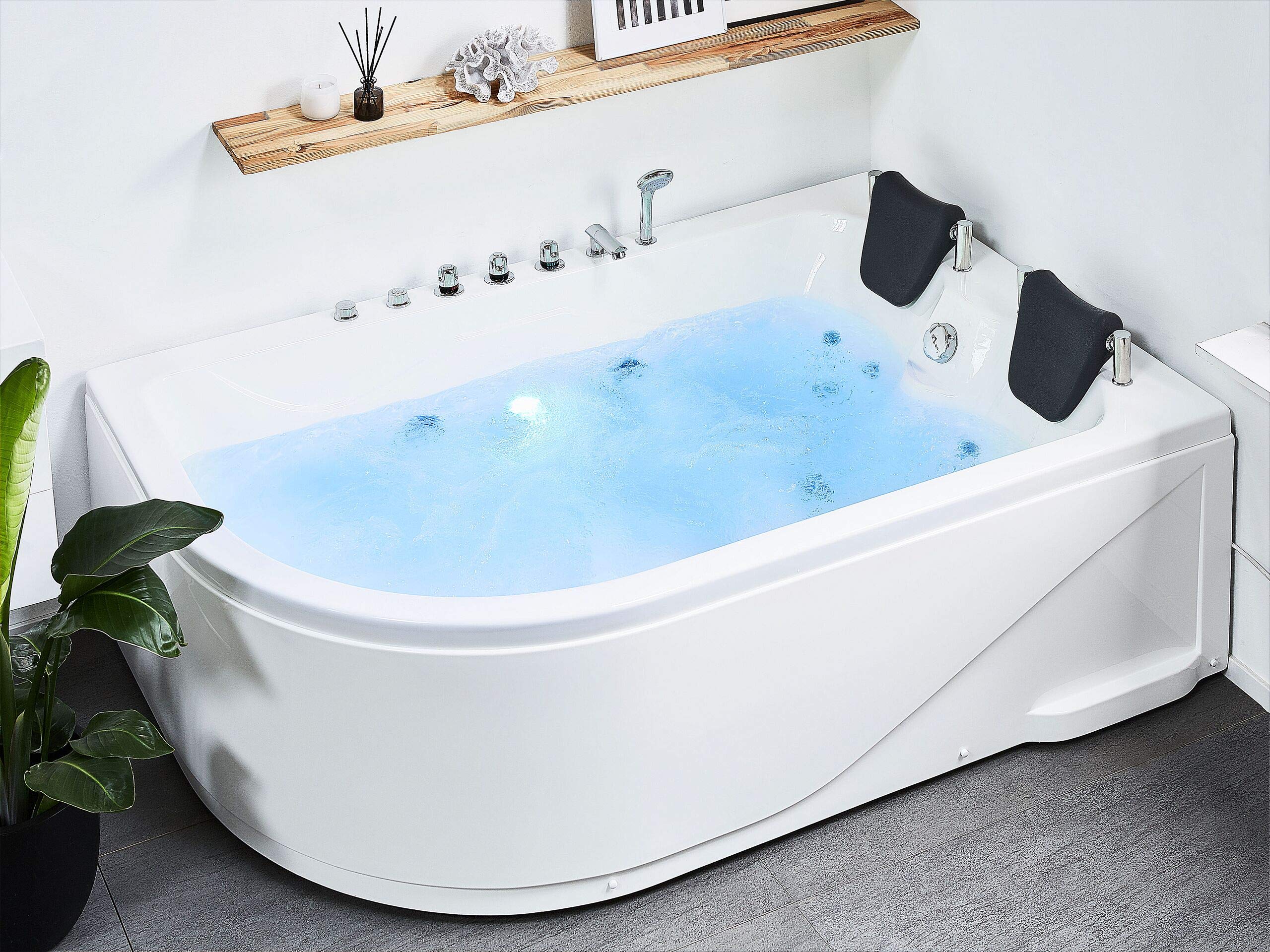 Baignoire Balnéo d'Angle à Gauche en Acrylique avec Fonction Massante 2 Appui-têtes et Éclairage LED Votre Bain à Remous et SPA à Domicile Beliani