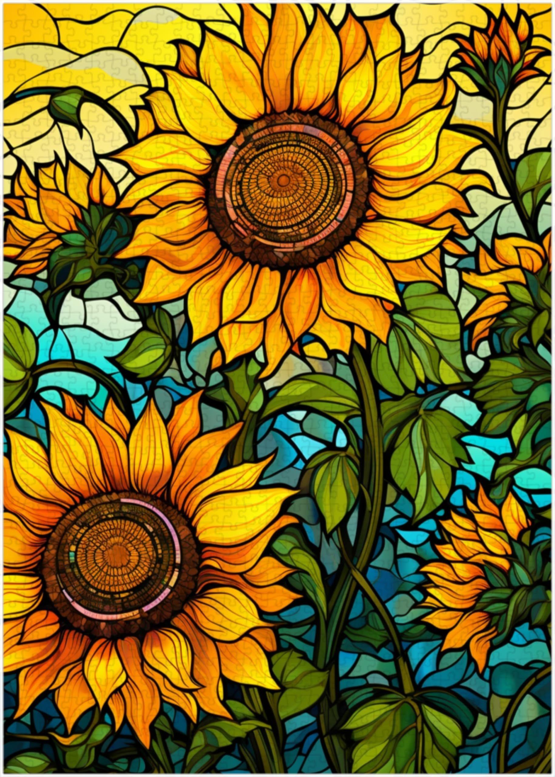 Art of Socks Stained Glass Style Sunflowers Jigsaw Puzzle 1000 Pieces (50x70cm / 19.685""x27.559"")