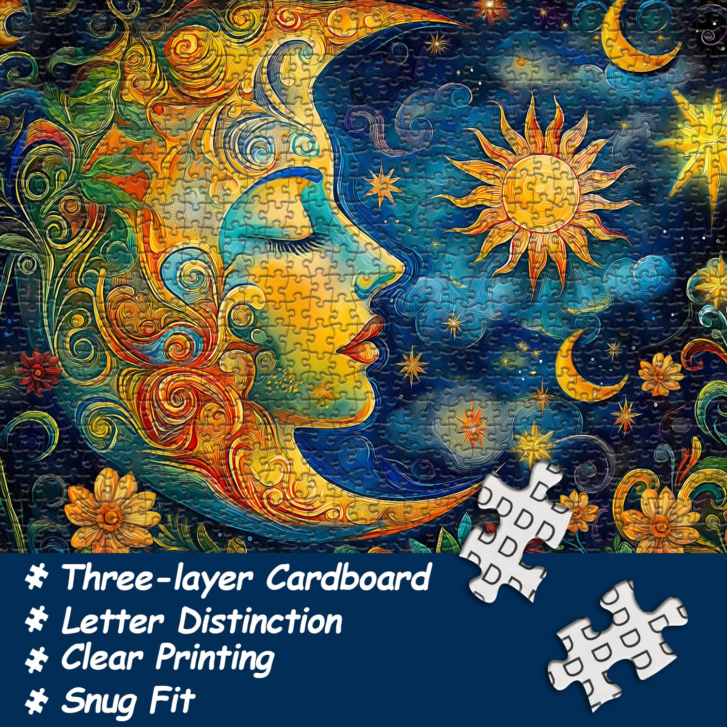 PICKFORU Moon Puzzles for Adults, Starry Night Puzzle 1000 Pieces, Sun Star Flower Art Puzzle, Impossible Difficult Hard Challenging Jigsaw Puzzles for Adults - Image 3