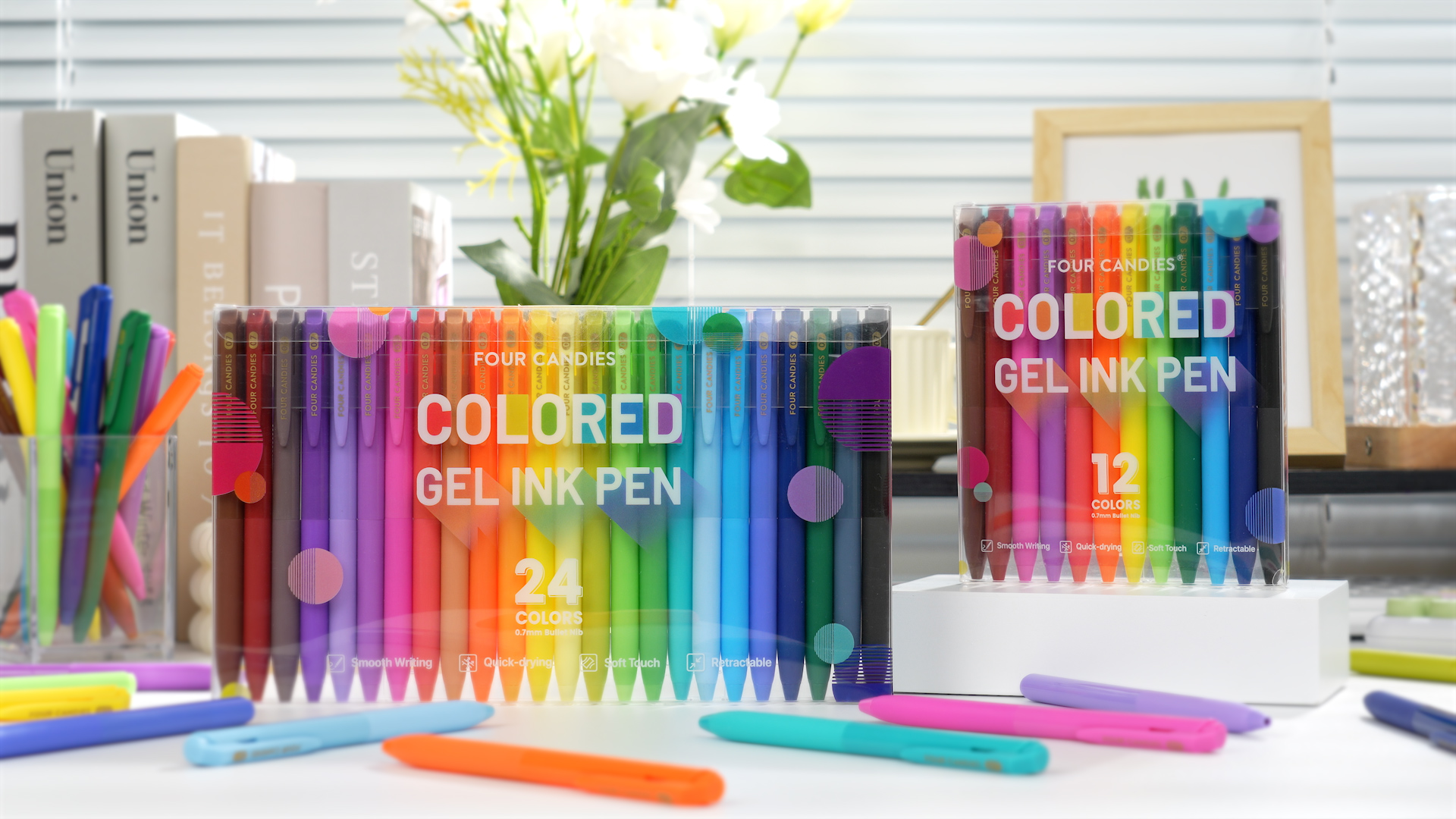 Amazon.com: Four Candies Quick Dry Ink Colored Pens Set, 24 Colors
