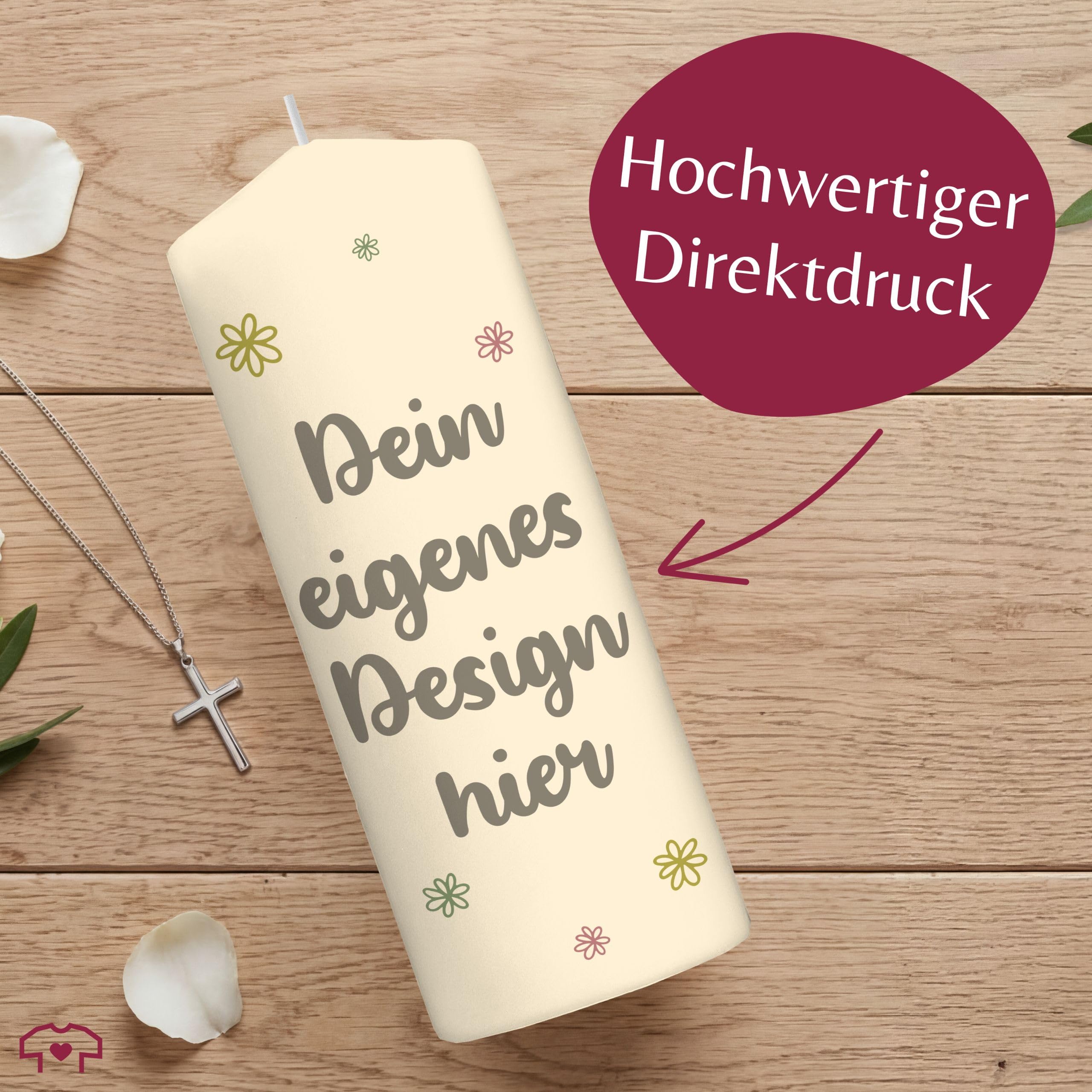 Taufkerze - Bild - Dein eigenes Design hier - personalisiert mit eigenem Foto Geschenk mit Name - 230/78 mm - Elfenbein