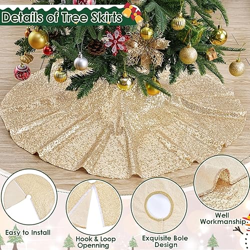 Miniatura 15 de Falda de árbol de Navidad de lentejuelas: Falda de árbol de bronce de 24 pulgadas, falda de satén con lentejuelas Falda de árbol pequeño