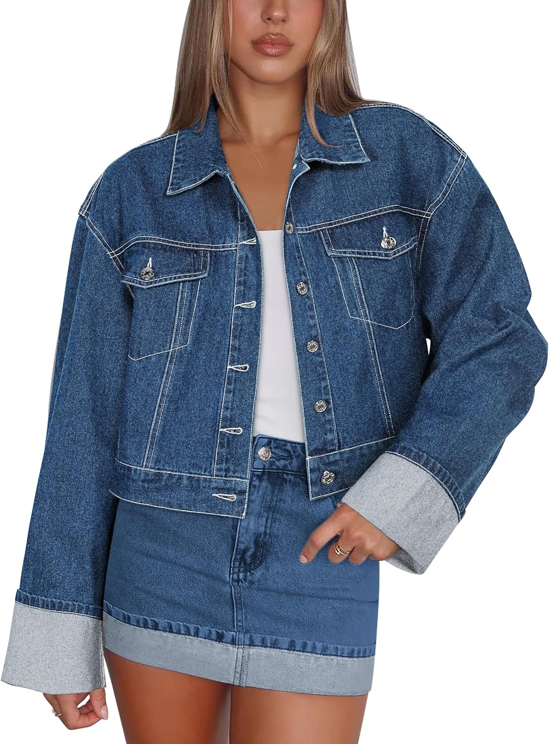 Denim Jacket for Women Button Down Crop Jean Jacket Women Casual Outerwear 2026 Trendy - Image 6