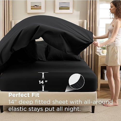 Miniatura 6 de Bedsure Juego de edredón Queen de 7 piezas, ropa de cama suave de lujo en una bolsa, juego de edredón negro tamaño Queen, juego de cama para todas