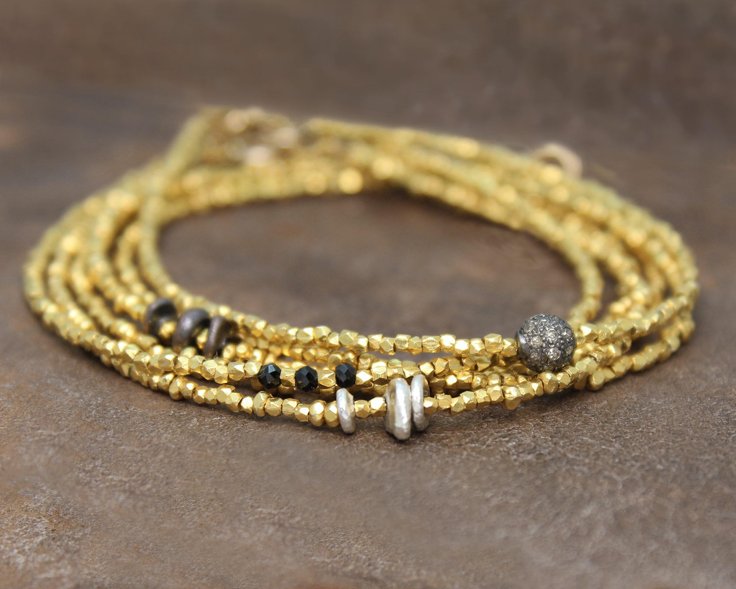 Beaded Bracelet. Mixed Metal Bracelet. Simple Stacking Bracelet. Tiny Beads and Nuggets. 22k Gold Vermeil or Pure Silver. B-1916