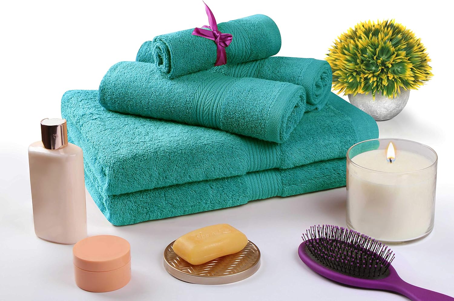Beauty Threadz - 8 Piece Towel Set 2 Bath Towels, 2 Hand Towels, & 4 Washcloths 100% Ring Spun Cotton Towel Highly Absorbent, Ultra Soft & Fluffy Pack of 8 Bathroom Towel Set 500 GSM (Teal)