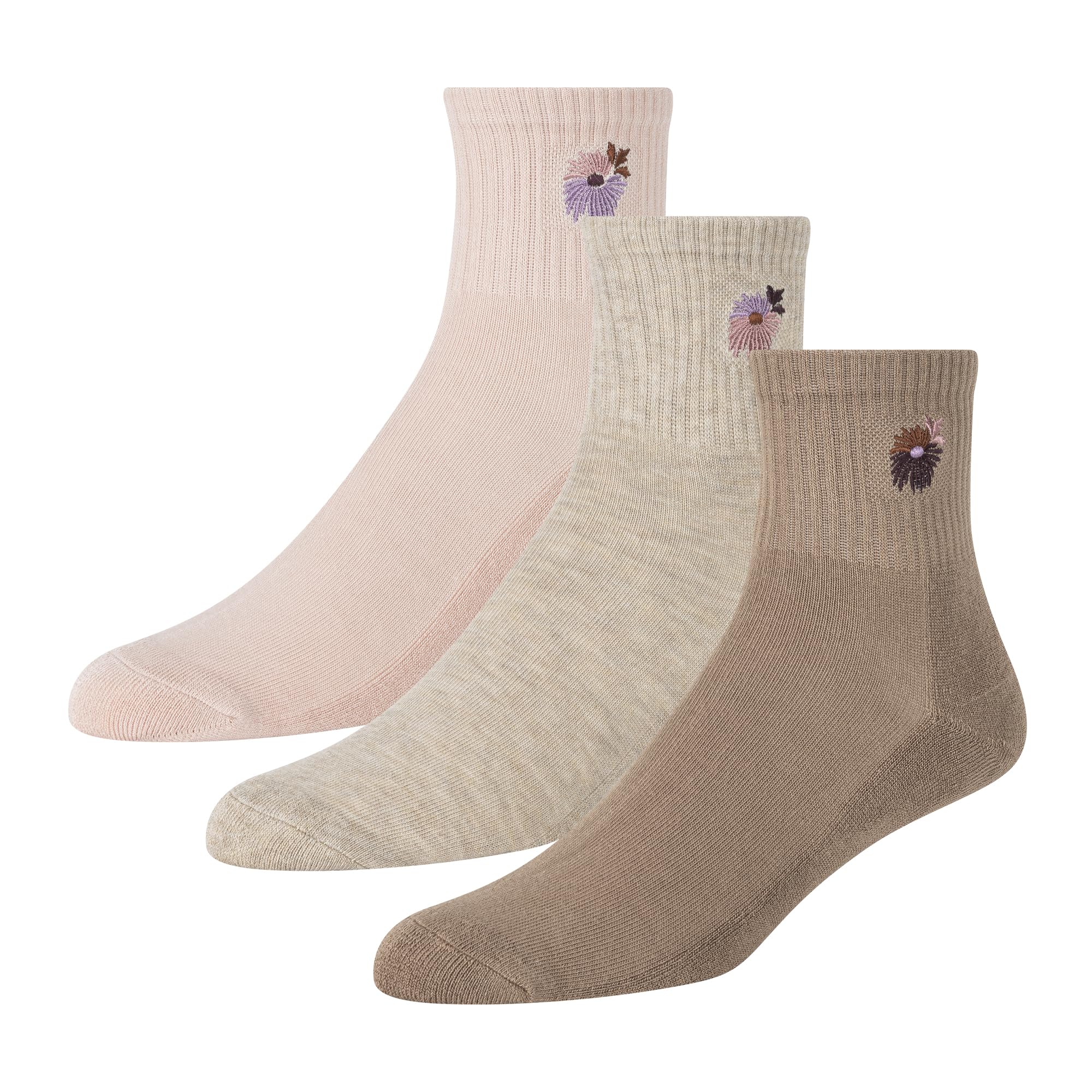 Ted Baker Women's 3 Pack High Quarter Crew Socks, Savannah Tan/Oatmeal/Tender Touch, One Size