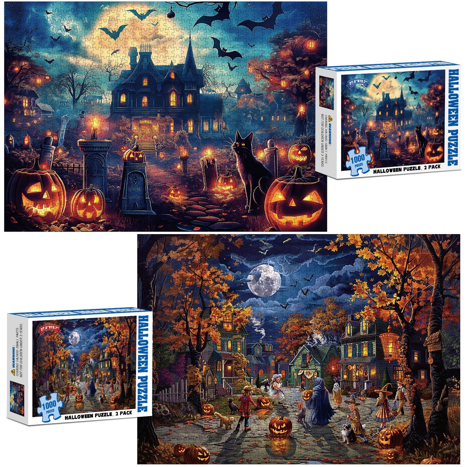 Halloween Night 1000 Piece Puzzle For Adults - Spooky Scene Jigsaw With Reference Poster (27.5x19.7 Inches)