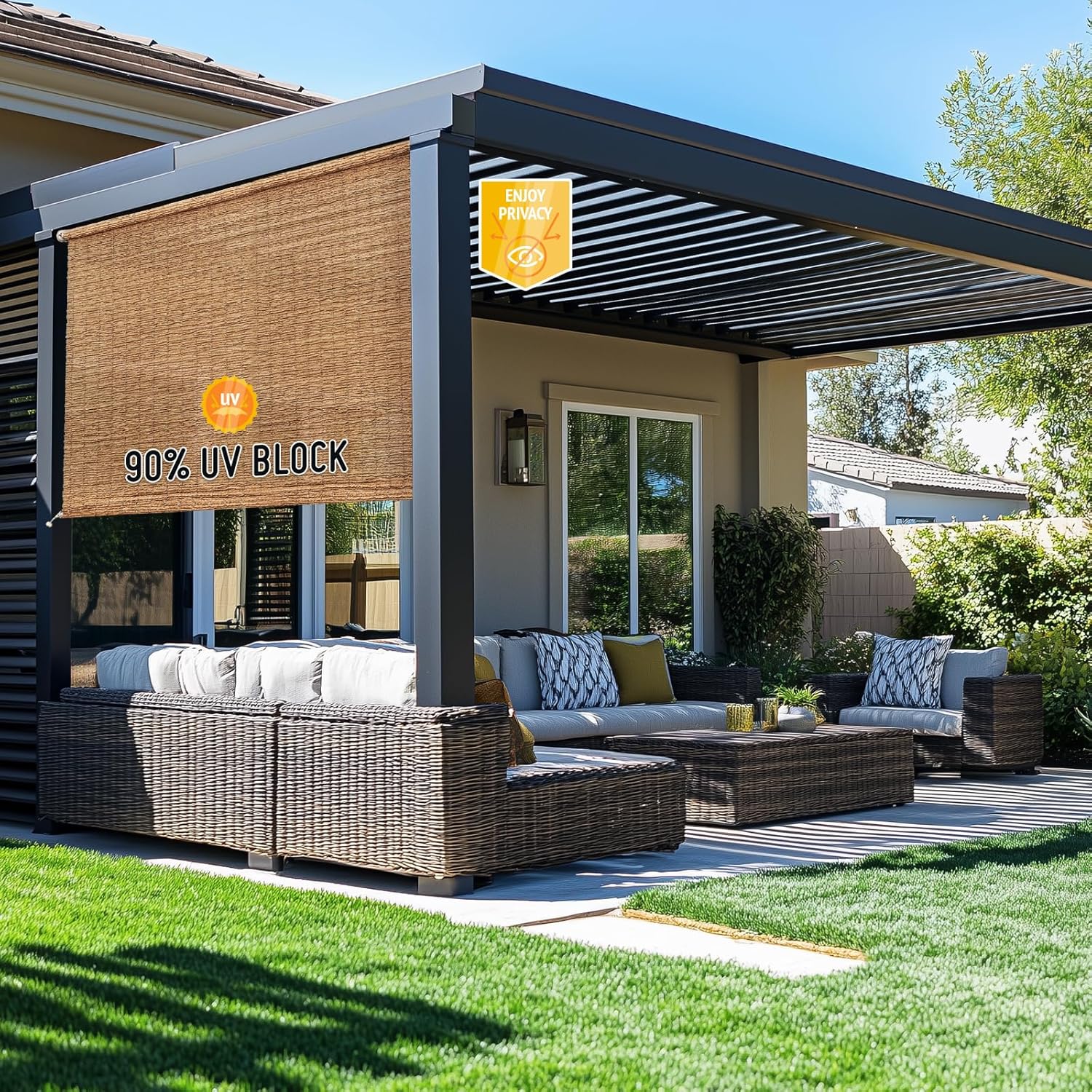 Keego Outdoor Roller Shade,HDPE Exterior Cordless Patio Shades Waterproof Outdoor Blinds Privacy Screen for Deck, Porch,Pergola,Balcony