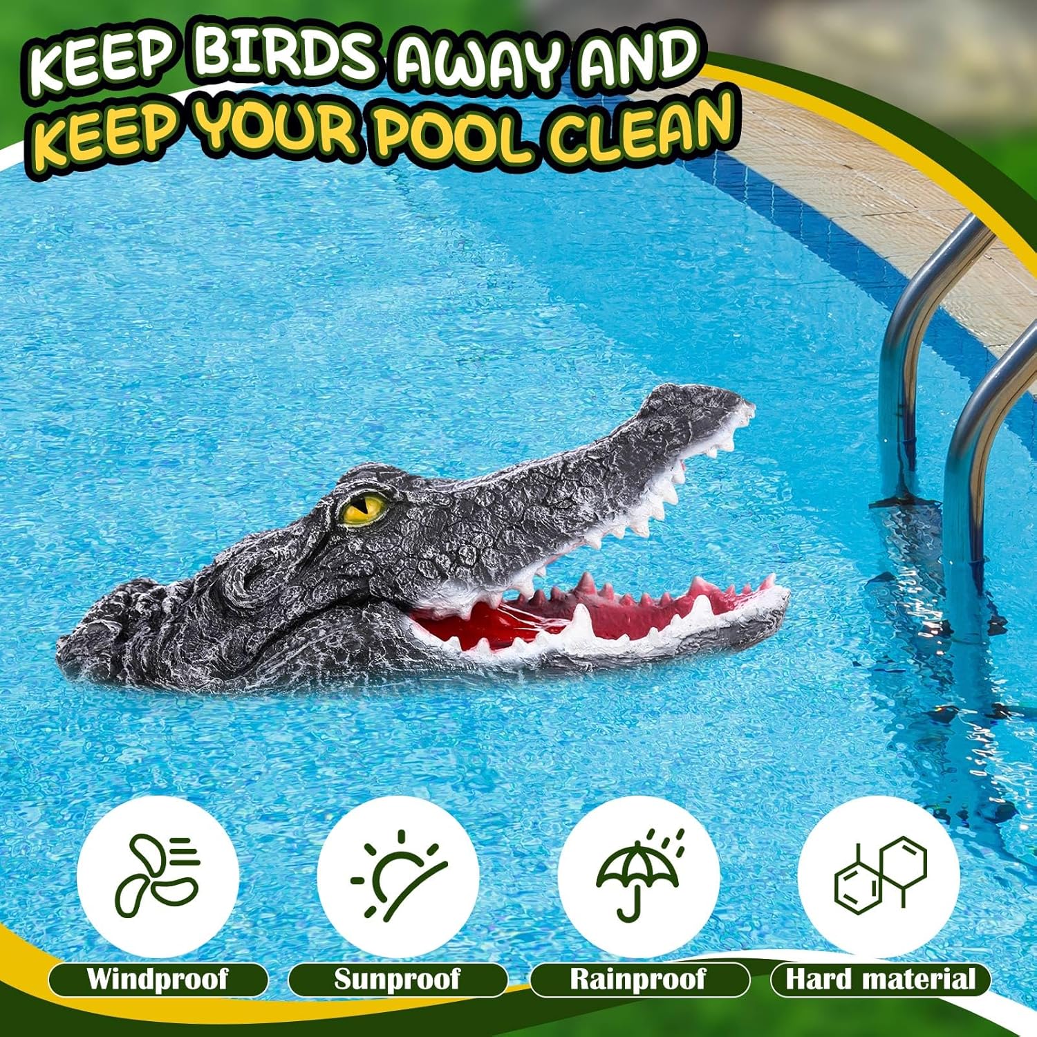 Silipull 17.3 Inches Floating Alligator Head Decoy Pool Accessories Outdoor Pools Float Alligator Fake Crocodile Head for Goose, Duck Control, Pool, Garden Decorations and Patio Accessories (Cute)