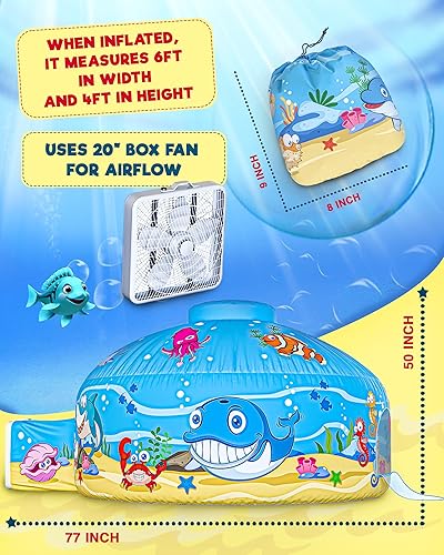 Miniatura 9 de Skywin Tienda de campaña de aire con diseño de princesa grande con puerta para niños, el fuerte inflable para niños se instala y se almacena en